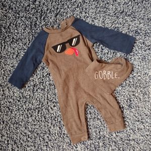 3/$20 thanksgiving turkey jumpsuit and bib set